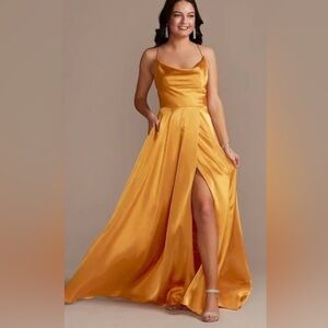 GALINA SIGNATURE Charmeuse Cowl Dress with Lace-up Back STYLE# GS290035 Size 16